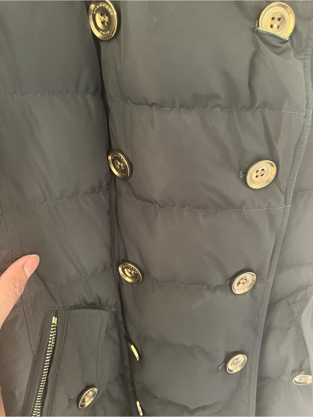Burberry dark olive green Quilted Double-Breasted Coat with Gold Buttons - Picture 6 of 14